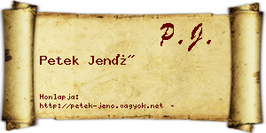 Petek Jenő névjegykártya